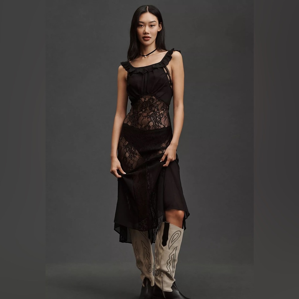 By Anthropologie Sheer Lace Midi Dress size Medium NWT